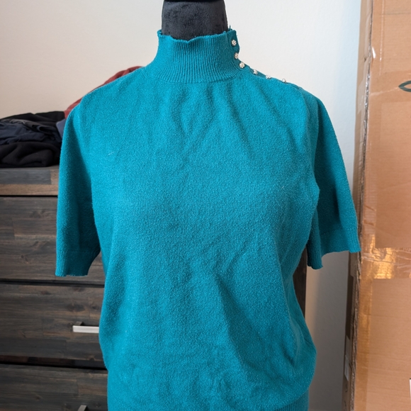 Ann Taylor Tops - Teal Short Sleeve Sweater with Button Detail